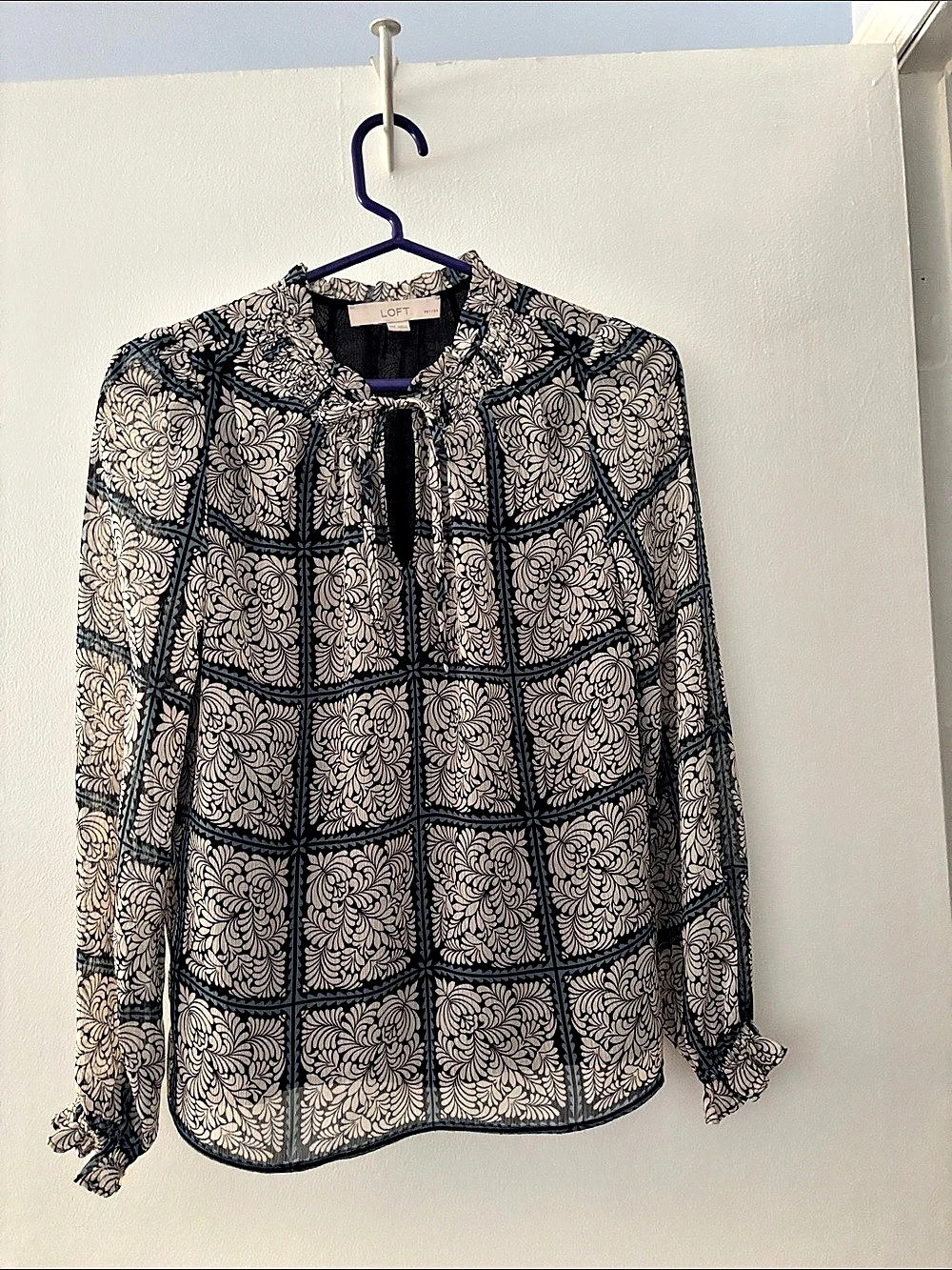 LOFT Floral Blouse in Black & Cream